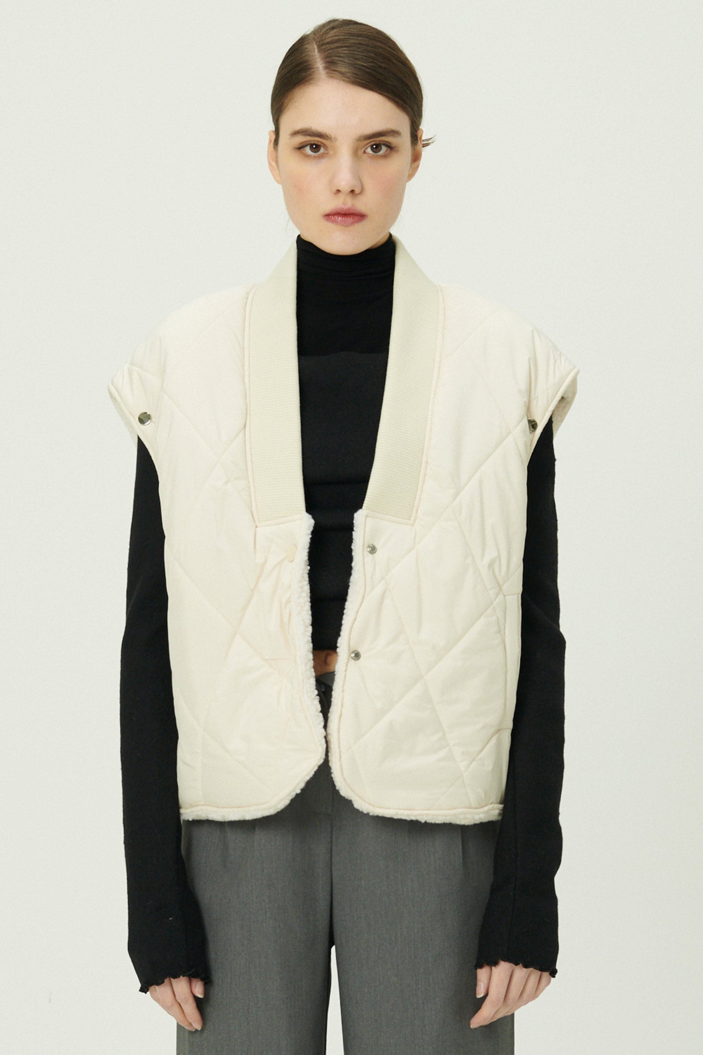 STORETS.us Eileen Quilted Sherpa Coat w/Detachable Sleeve