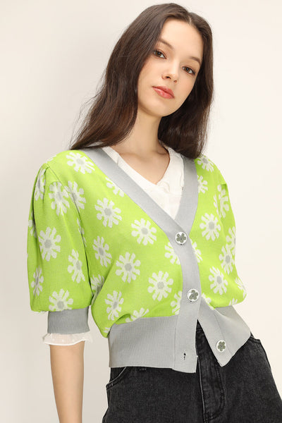 STORETS.us Kathleen Floral Puffed Cardigan