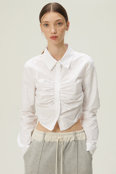 STORETS.us Pao Ruched Crop Shirt Blouse