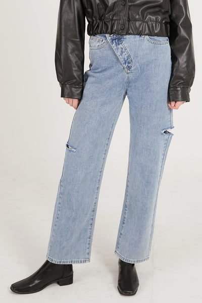 STORETS.us Ariana Wrap Front Fly Wide Leg Jeans